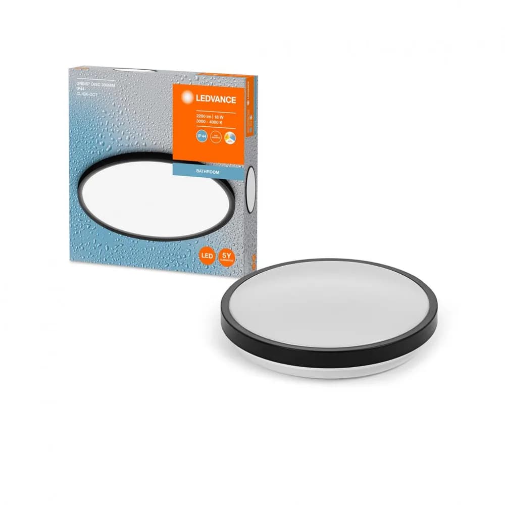Plafoniera LED pentru baie Ledvance Orbis Disc Black, 18W, 2200 lm, lumina alba (3000-4000K), IP44, Ø300x47mm, aluminiu/metal, Negru — miniatură