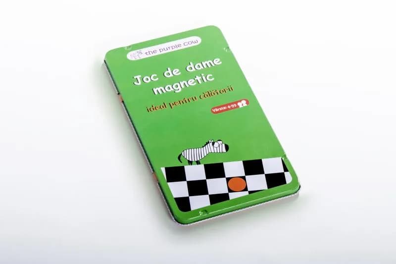 Joc magnetic - Dame - ideal pentru călătoriiVârsta: 4-99Număr dejucători: 2. Conține: 28 magneți.Fie că ești într-o călătorie cu tre nulsau mașina, la iarbă verde sau peplajă, te poți bucura de jocul de DameMagnetic. Un joc de strategiecare stimulează inteligența, spiritul deobservație și — miniatură