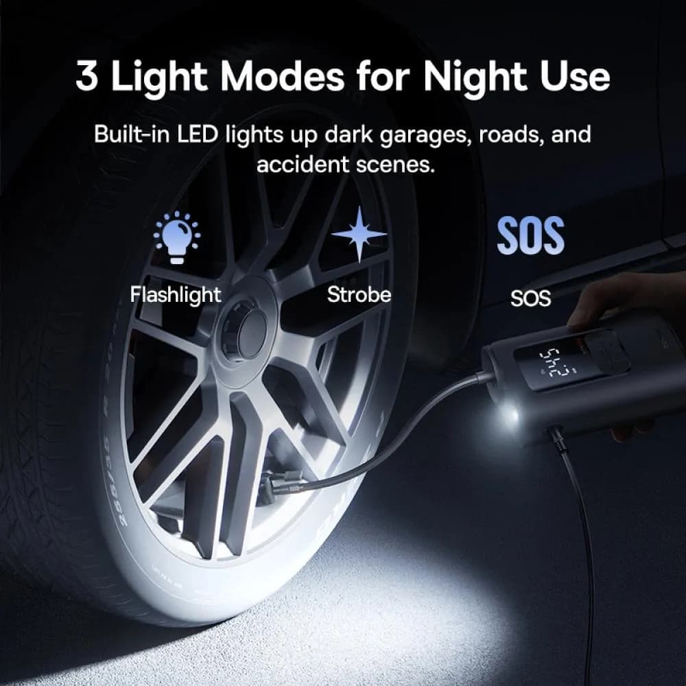 COMPRESOR AUTO Baseus GoTrip VA1, alimentare 12 V bricheta auto, USB Type-C x 1, LED, presiune maxima 2.3 bar, negru "C0119701" - 6932172696078 — miniatură