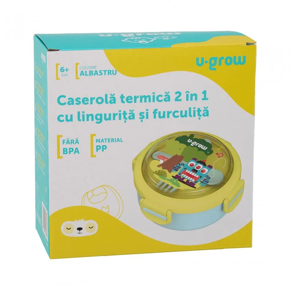 Caserola termica cu lingurita si furculita, blue, U-Grow — miniatură