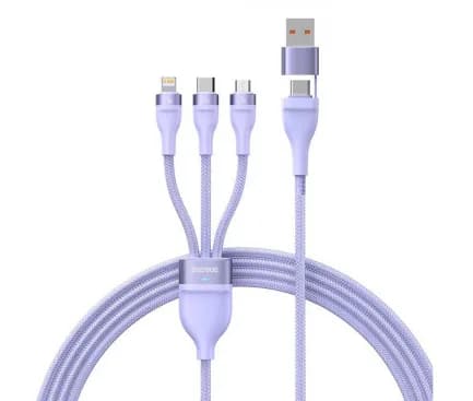 CABLU alimentare si date Baseus Flash Series II One-for-three, pt. smartphone, USB si USB Type-C la Micro-USB+Lightning+USB Type-C 100W, 1.2m, violet "CASS030105" - 6932172608767
