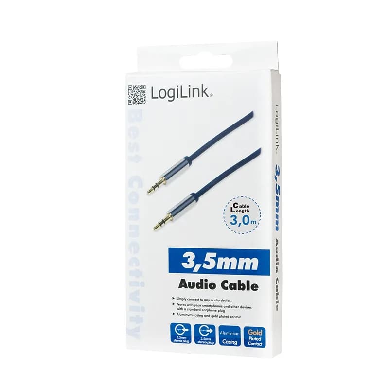 CABLU audio LOGILINK stereo (3.5 mm jack T/T), 3m, conectori auriti, albastru "CA10300" — miniatură