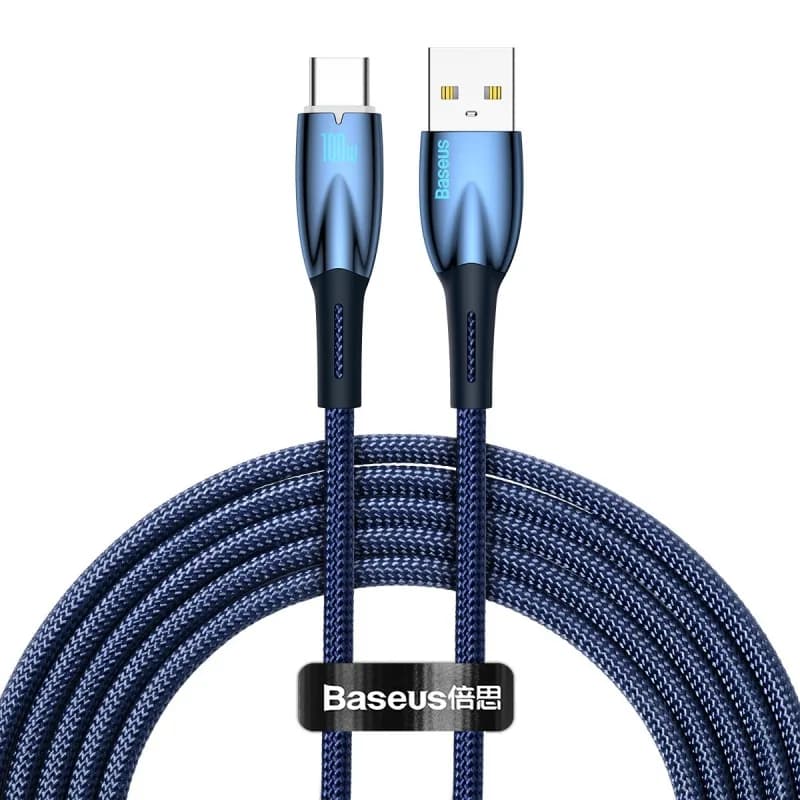 CABLU alimentare si date Baseus Glimmer, Fast Charging Data Cable pt. smartphone, USB la USB Type-C 100W, 2m, albastru "CADH000503" - 6932172618001