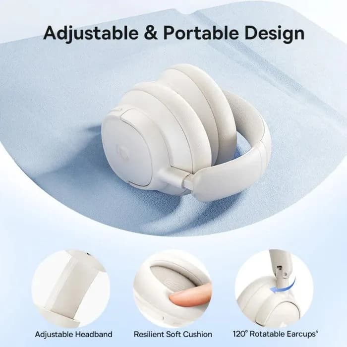CASTI Baseus Bowie Bass BH1 NC Wireless Noise Cancelling, over ear, 40mm Dynamic Drivers, autonomie 80 ore, microfon pe casca, conectare prin Bluetooth 6.0, alb "A0203702" - 6932172697006 — miniatură