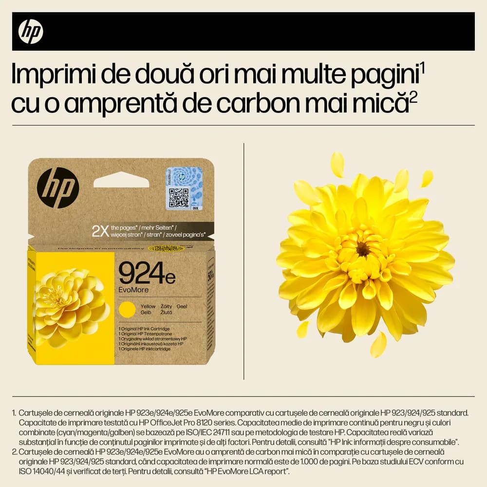 Cartus Cerneala Original HP Yellow, nr.924E, pentru OJ Pro 8122e|8132e, 0.8K, incl.TV 1.2 RON, "4K0U9NE" — miniatură