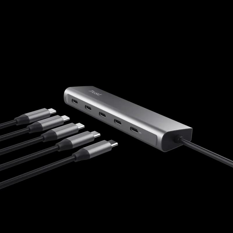 Hub USB Trust Halyx, USB-C, 5 porturi, Gri