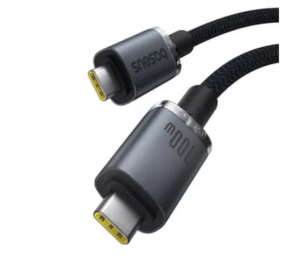 CABLU alimentare si date Baseus Crystal Shine, Fast Charging Data Cable pt. smartphone, thunderbolt, USB3.2 Type-C la USB3.2 Type-C 100W, video 4K@60Hz 1.5m, braided, negru "P10318204111-00" - 6932172657994 — miniatură