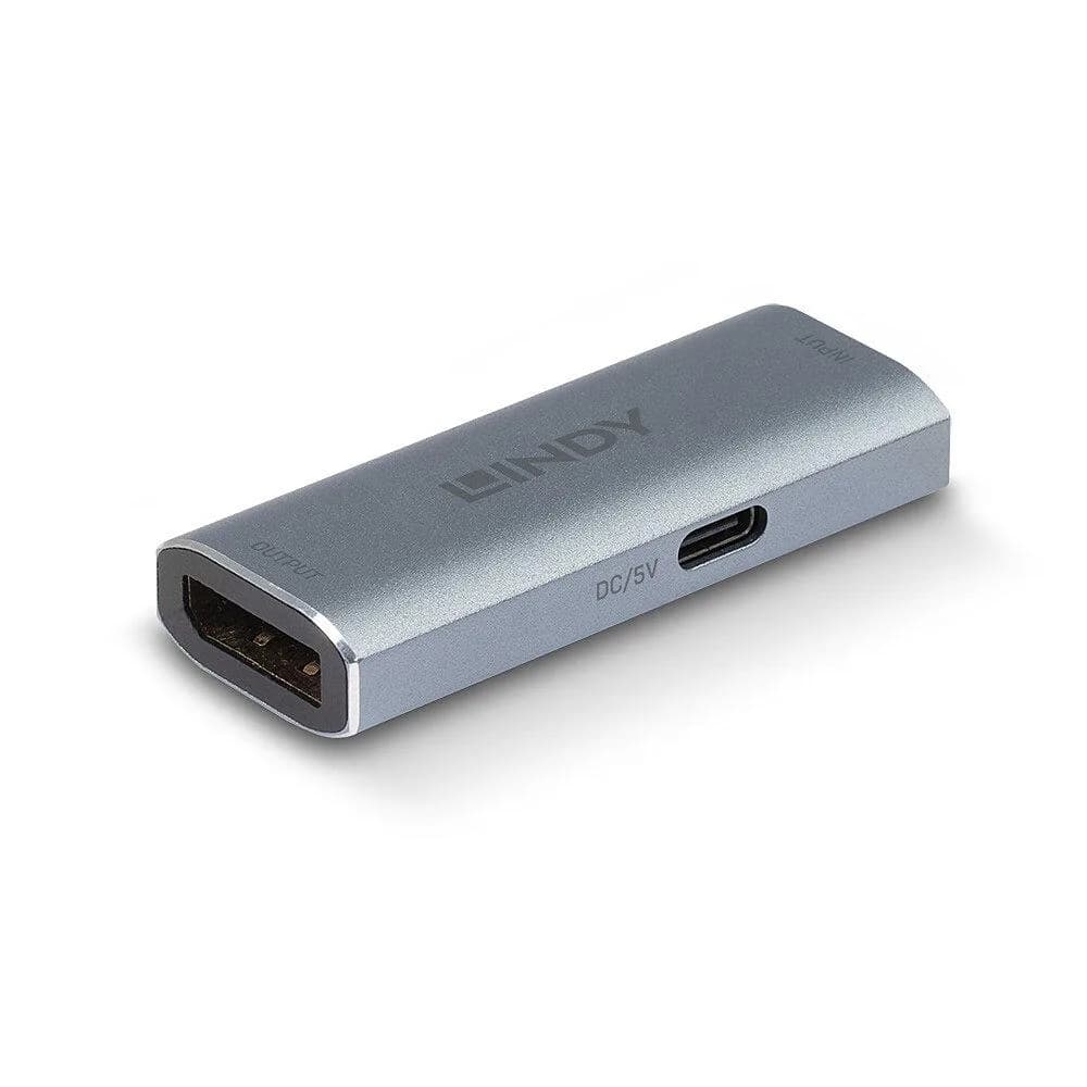 Adaptor Lindy DisplayPort 1.4 Repeater, latime de banda suportata 32.4 Gbps, rezolutie maxima 7680x4320@60Hz 4:4:4 8bit, material aluminiu, gri — miniatură