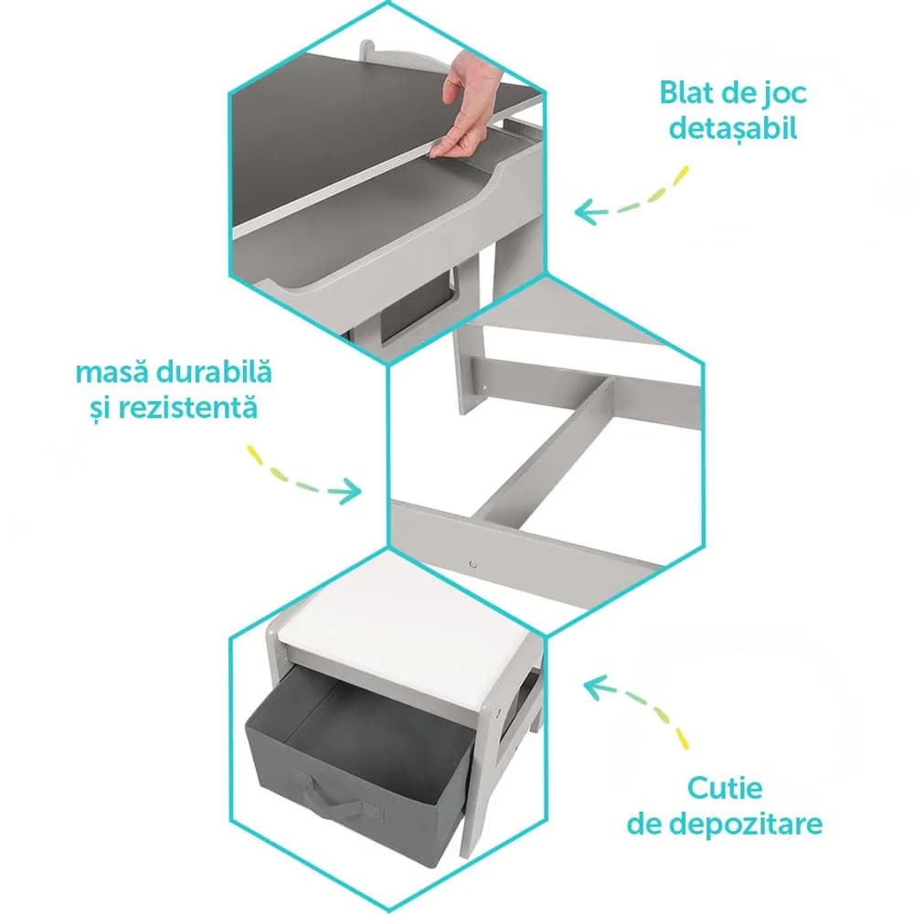Set masuta si 2 scaune pentru copii, alb MDF, U-Grow — miniatură