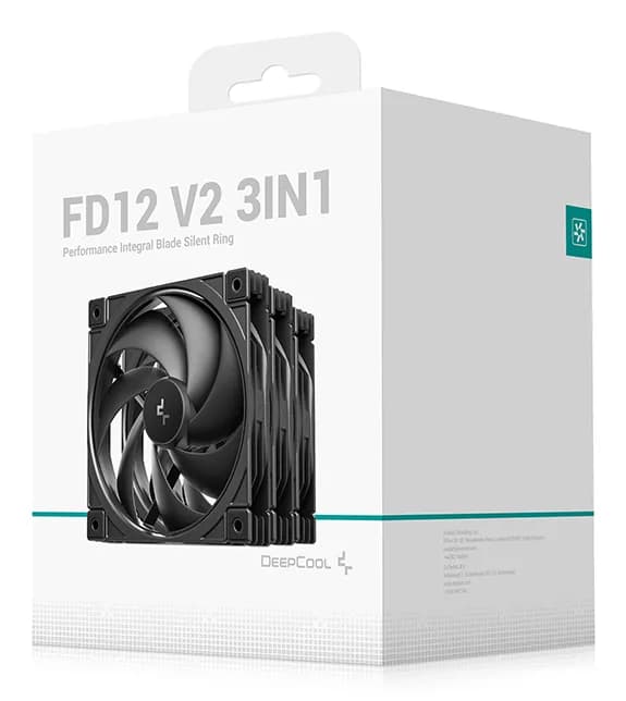 Set 3 ventilatoare DeepCool "FD12 V2 3IN1", 120mm, 500 - 2500 RPM, hydro bearing, 79 cfm, 4-Pin PWM, negru, "R-FD12V2-BKNPN3-G" — miniatură