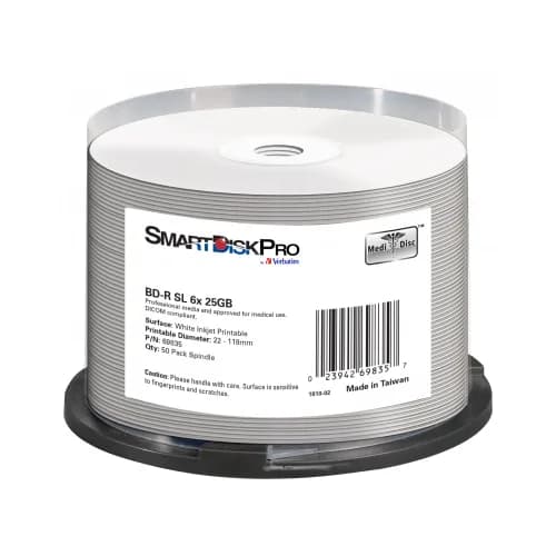 BLANCURI Verbatim SmartDisk Pro BD-R 25GB 6X White Inkjet Printable 50PK Spindle "69835"
