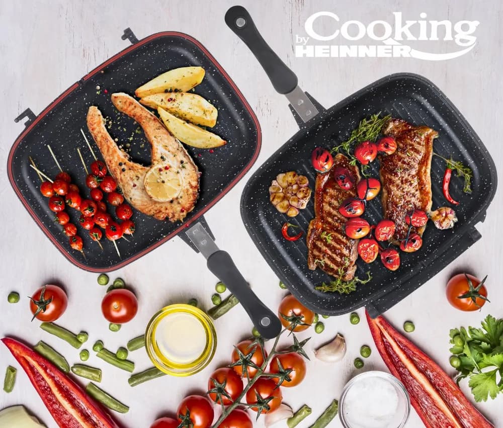 TIGAIE DUBLA DREPTUNGHIULARA TIP GRILL, ALUMINIU, 36x24x7.5 CM,DARK LINE CLASSIC,COOKING BY HEINNER — miniatură