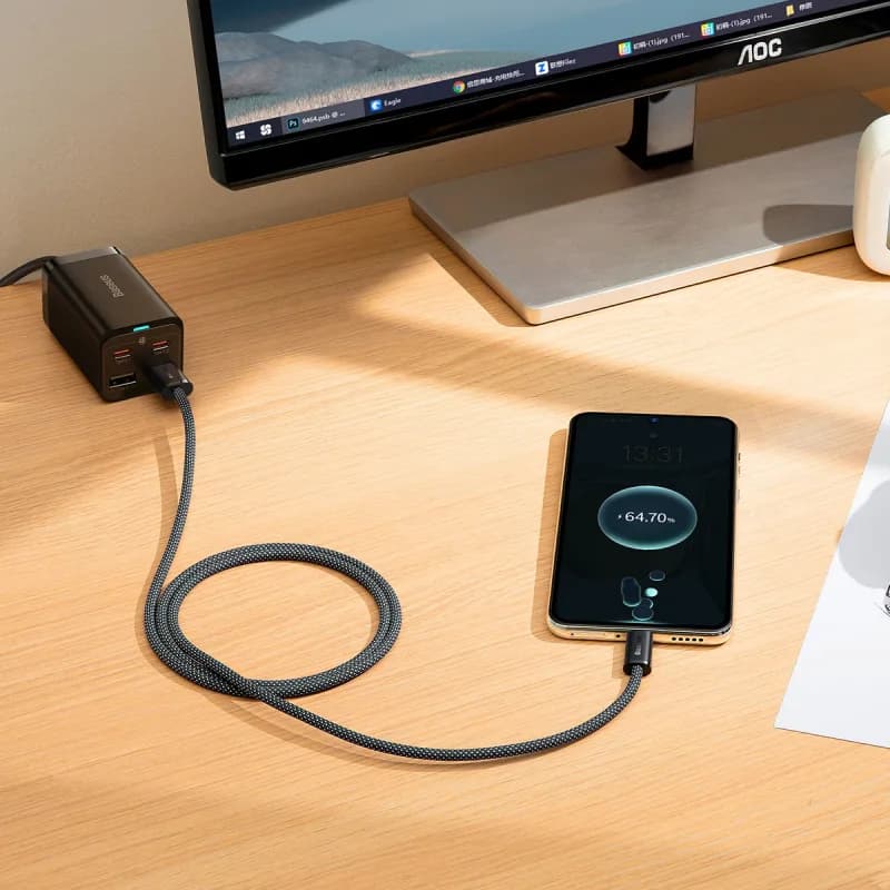 CABLU alimentare si date Baseus, Dynamic Fast Charging Data Cable pt. smartphone, USB (T) la USB Type-C (T), 100W, braided, 1m, gri, "CALD000616" (include TV 0.18lei) - 6932172607432 — miniatură