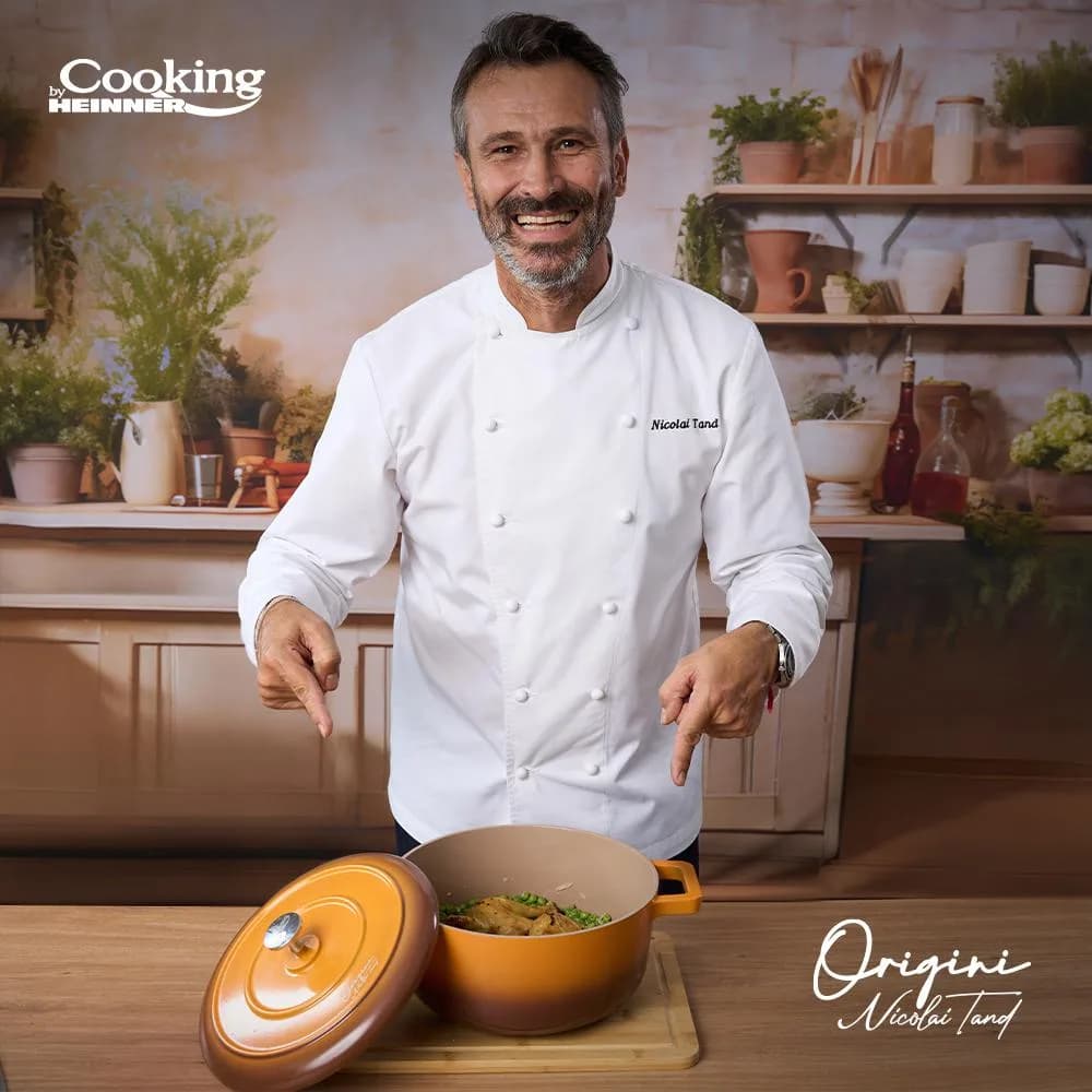 SEMIOALA ALUMINIU TURNAT + CAPAC 26x12.5 CM,5.8L, NICOLAI TAND, ORIGINI, COOKING BY HEINNER — miniatură