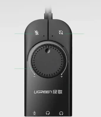 PLACA de sunet Ugreen, "CM129" convertor stereo USB(T) la 2xJack 3.5" sound si 1x3.5" mic, ctr vol si buton mute sound si mic, cablu 15 cm, negru "40964" - 6957303849642 — miniatură
