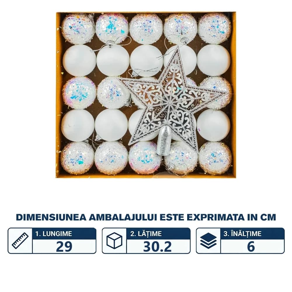 Globuri pom Craciun, Albe, 26 buc/set — miniatură