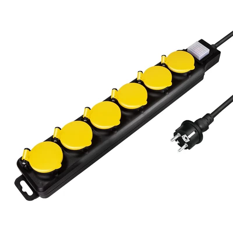 PRELUNGITOR LOGILINK, Schuko x 6, conectare prin Schuko (T), cablu 1.5 m, 16 A, protectie stropire cu apa, negru/ galben, "LPS256"