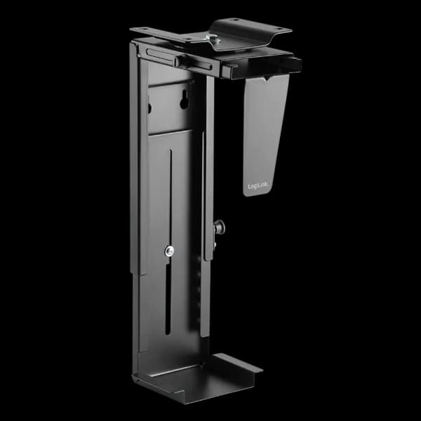 SUPORT de birou LOGILINK pt. unitate centrala, suporta dimensiuni: inaltime 300-533 mm/ latime 88-203 mm, rotatie -180/+180 grade pt. acces la cabluri/porturi, pana la 10Kg, se monteaza sub birou/pe perete, negru, "EO0005"