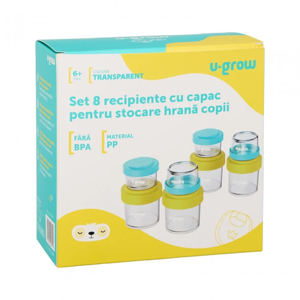 Set 8 recipiente cu capac pentru stocare hrana copii, 4*80ml + 4*220ml, U-Grow — miniatură