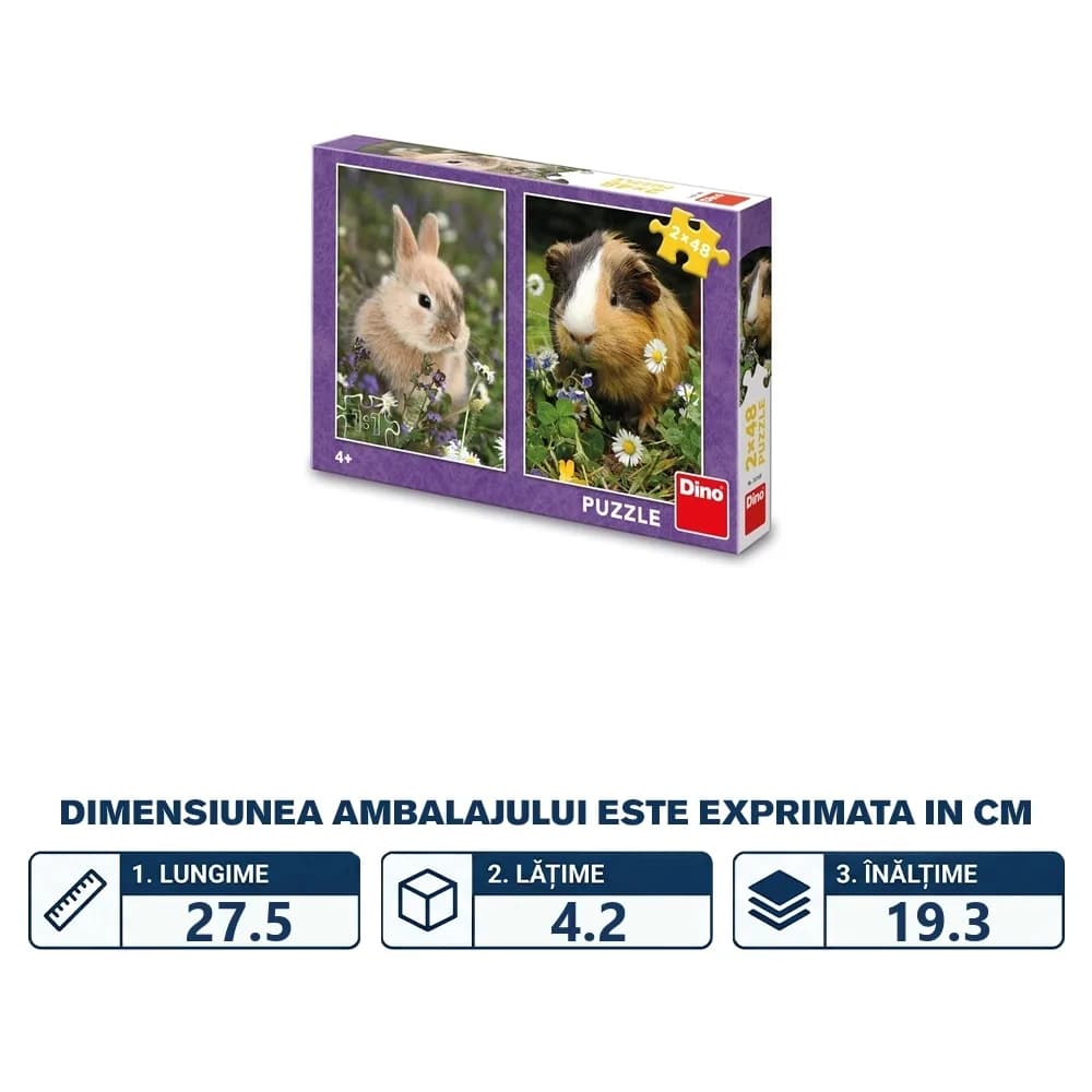 Puzzle 2x48 piese, Iepurasul si Porcusorul de Guinea - DINO TOYS — miniatură