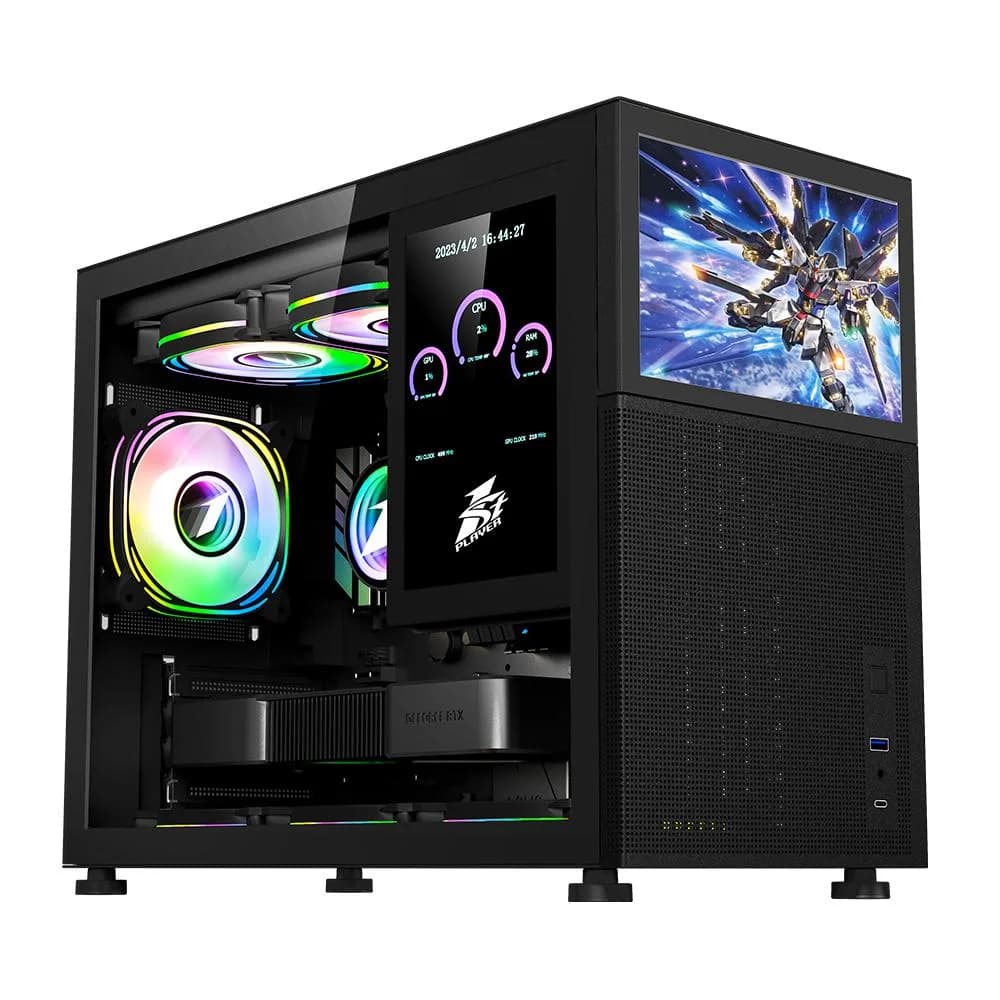 Carcasa 1stPlayer® MI6-EV, Micro-ATX, display 8 inches, 4 ventilatoare aRGB, negru — miniatură