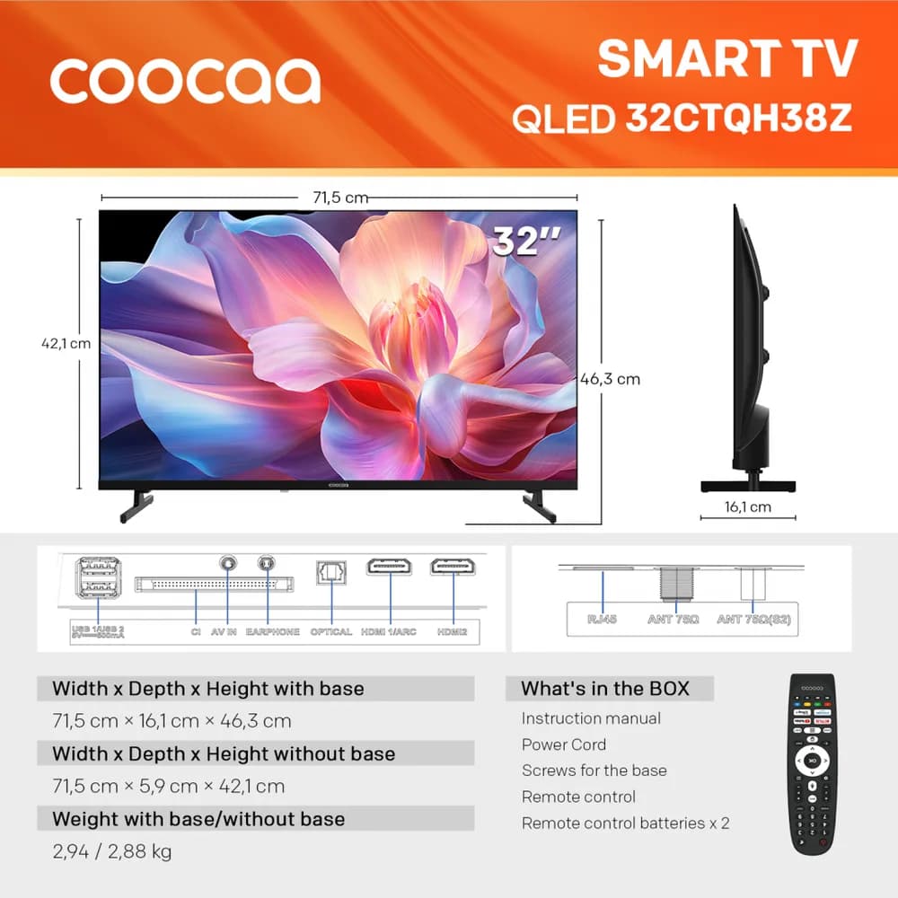 Televizor Coocaa QLED 32CTQH38Z, 80 cm, HD, Smart TV — miniatură