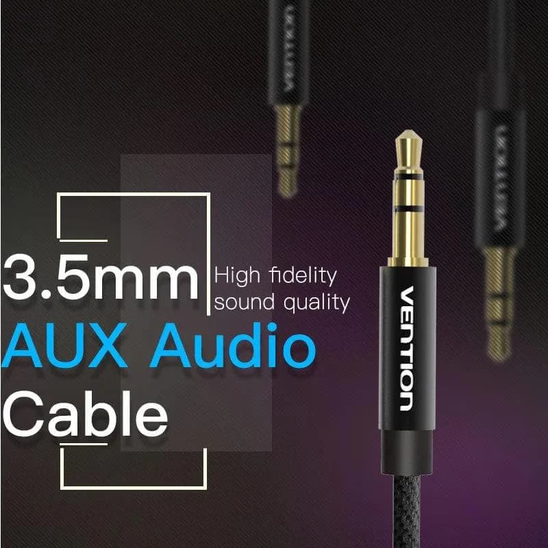 Cablu audio Vention, Jack 3.5mm (T) la Jack 3.5mm (T), 1m, conectori auriti, negru, "BAGBF" — miniatură