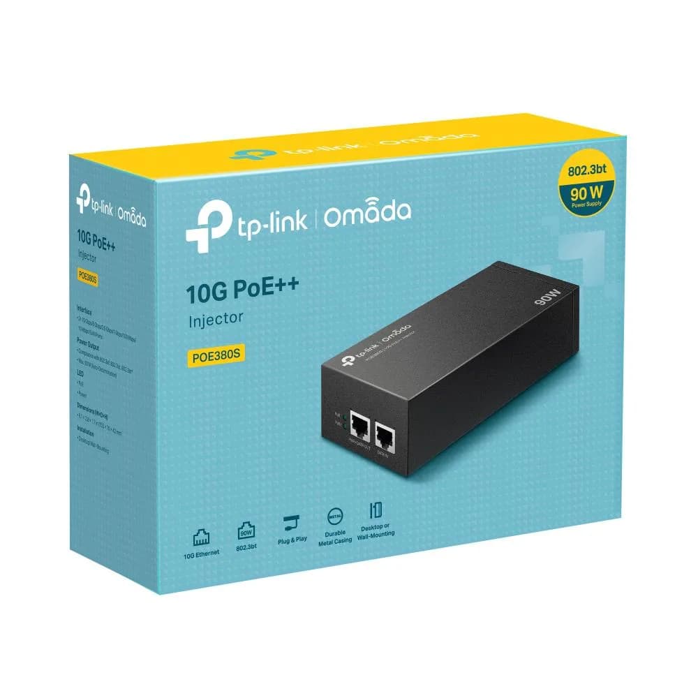 "Omada 10G PoE++ Injector Adapter PORT: 1× 10Gbps PoE Port, 1× 10Gbps Non-PoE Port SPEC: 802.3bt/at/af Compliant, 90 W PoE Power, Data and Power Carried over the same cable, Steel Case" — miniatură