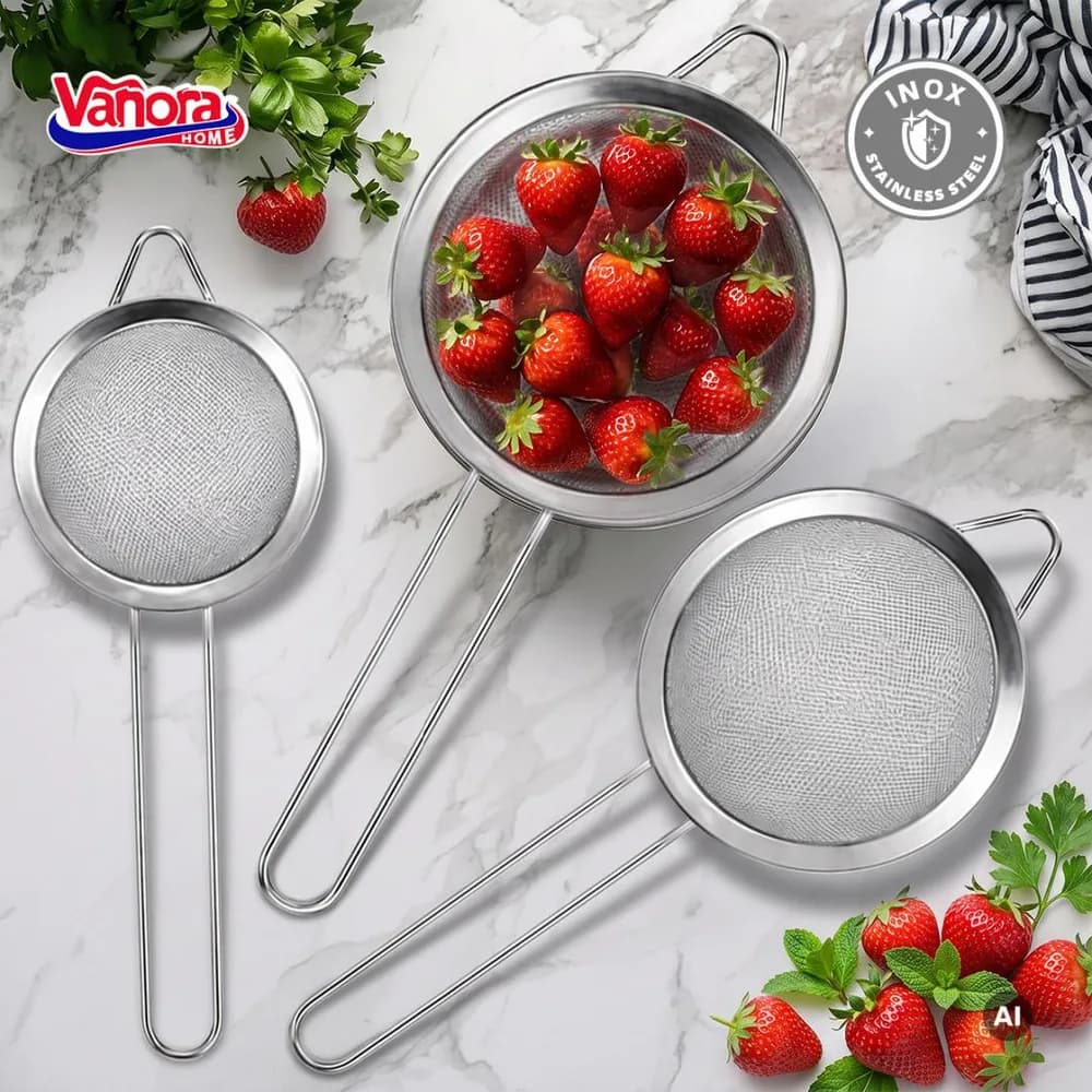 SET 3 STRECURATORI 8/10/12 CM, INOX, VANORA HOME — miniatură
