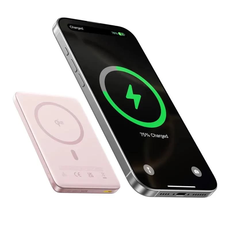 POWER BANK Baseus PicoGo AM41 Ultra-Slim Qi2, 10000mAh, 27W, prindere magnetica incarcare wireless 15W, 1 x USB Type-C, include cablu USB Type-C la USB Type-C 30cm, roz, "E0027202" - 6932172691691 — miniatură