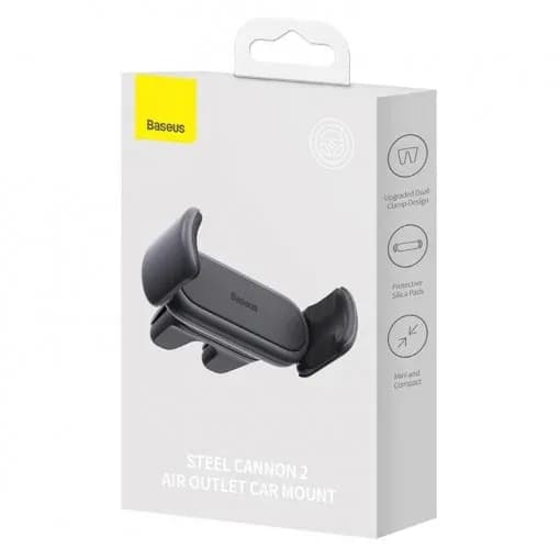 SUPORT AUTO Baseus Steel Cannon pt. SmartPhone, fixare grilaj ventilatie, corp metalic, negru "SUGP000001" - 6932172612207 — miniatură
