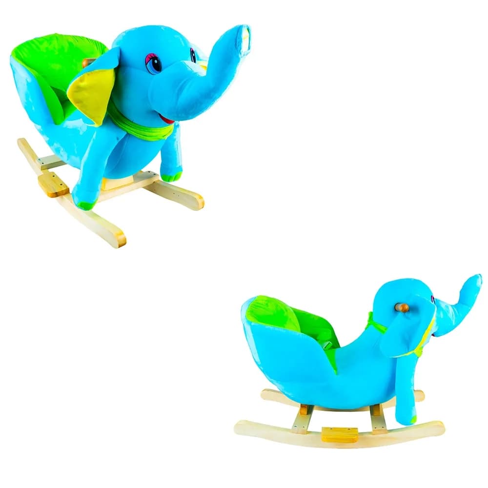 Elefant balansoar pentru bebelusi, lemn + plus, albastru, 60x34x45 cm — miniatură