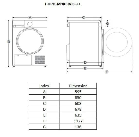 Uscator de rufe HEINNER HHPD-M9K5IVC+++, 9 kg, Inverter, Clasa: C, Alb — miniatură