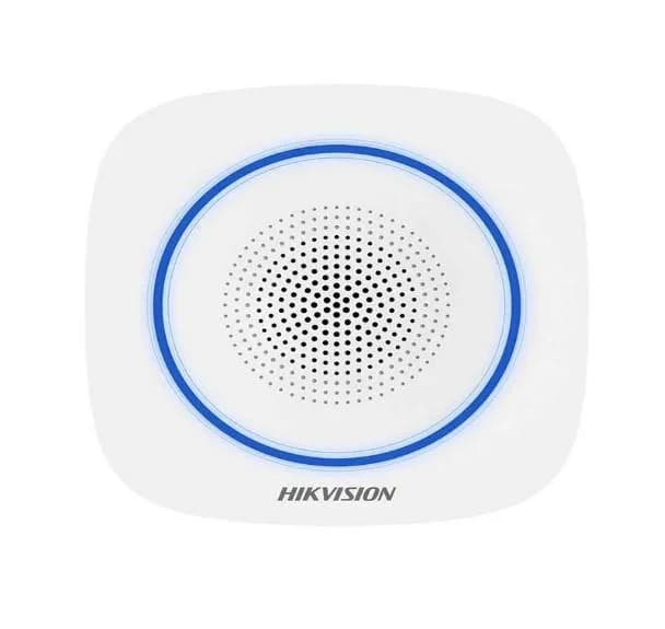 Sirena interior wireless AX PRO Hikvision DS-PS1-II-WE Buzzer Decibel: 90 to 110 dB, fire alarm, panic alarm, and intrusion alarm, Operation temperature –10°C to 55°C,Four CR123 batteries, Support 12 VDC Power Supply, Power interface 12 VDC, CAM-X Wireless Technology,Dimension:130 × 128 × 39.5