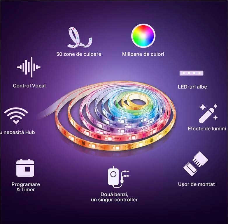 TP-Link Tapo L930-10 Smart light strip kit, 16 milioane culori 300 LED- uri RGB +300 LED-uri albe, 2 x 5m, dimensiuni: 5000 × 10 × 30 mm fiecare, Wi-Fi Protocol: IEEE 802.11b/g/n, Frecventa: 2.4 GHz, 2000 lm, 2500–6500 K. — miniatură