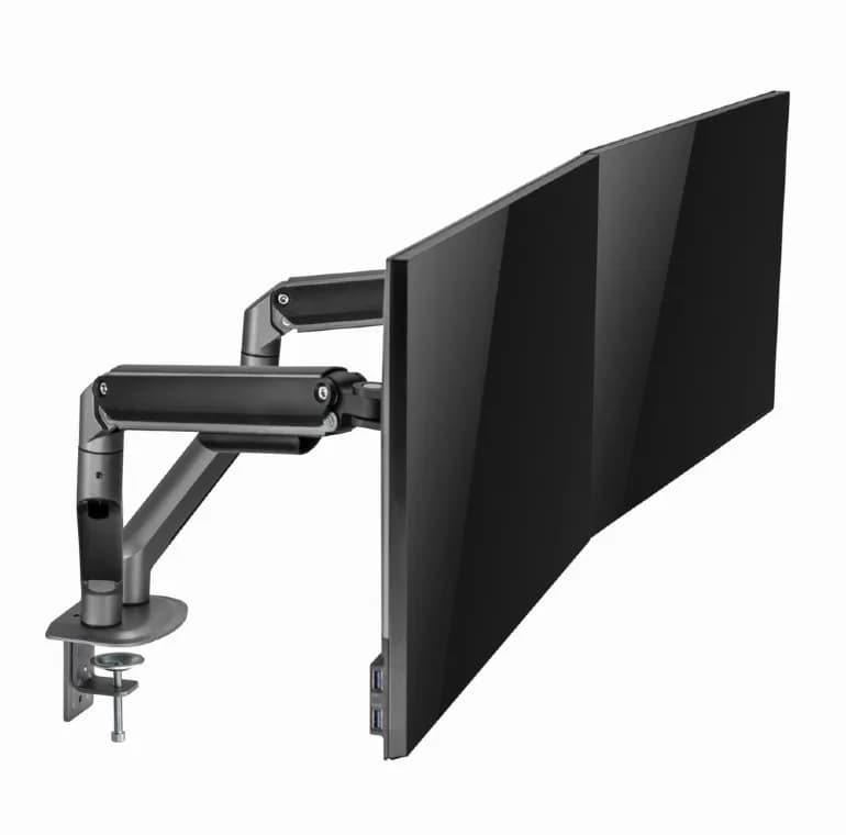 SUPORT de birou Gembird, pt 2 TV/monitor plat, diag. max 17-32 inch, rotatie, inclinare, pivotare, max 9 kg, space-grey, "MA-DA2-05" — miniatură