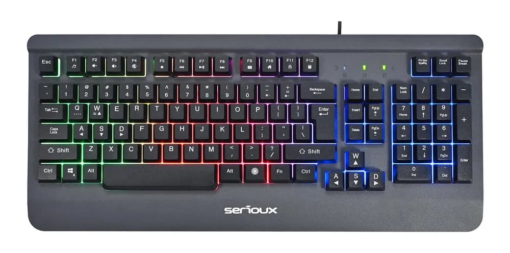 Kit Gaming Serioux Kayel 4 in 1, Tastatura de gaming, 104 taste, 19 taste Anti-ghosting, design slim, iluminare rainbow, structura metalica gri, taste negre + design cu palm rest, cablu USB 1.5M PVC, plug and play; Mouse gaming, senzor Sunplus 199, 800-6400 DPI, switch HUANO, pana la 20 milioane de — miniatură