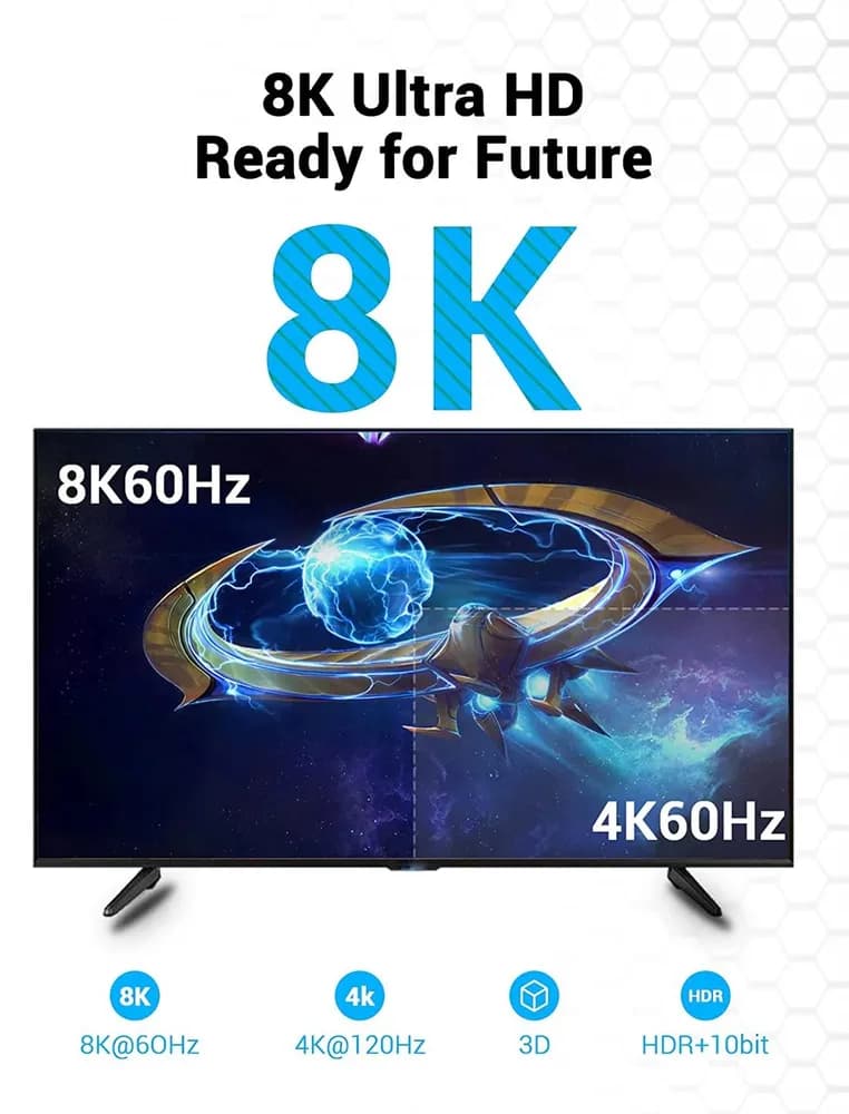 Cablu video Vention, HDMI (T) la HDMI (T), 1m, rezolutie 8K la 60Hz, conectori auriti, negru, "AANBF" - 6922794743489 — miniatură