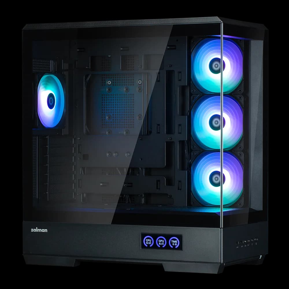 CARCASA Zalman "P50", middle tower, gaming, fara sursa, suporta 10xfan, 1xfan inclus, PSU shroud, USB 3.1 gen1 x 2, audio+mic, 7 sloturi expansiune, negru, "P50 Black" — miniatură