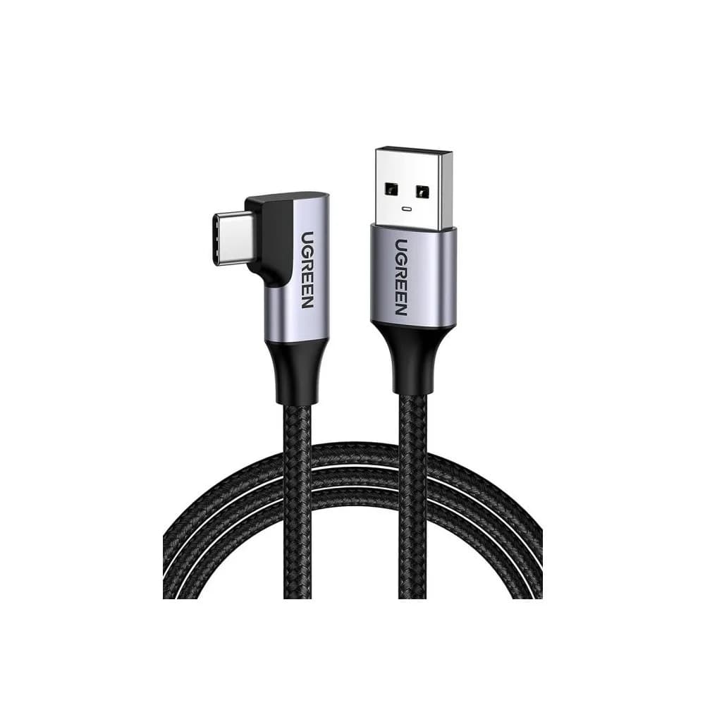 CABLU alimentare si date Ugreen, "US385", Fast Charging Data Cable pt. smartphone,USB 3.0 la USB Type-C, 3A, unghi 90 grade, braided, 1m, negru "20299" - 6957303822997