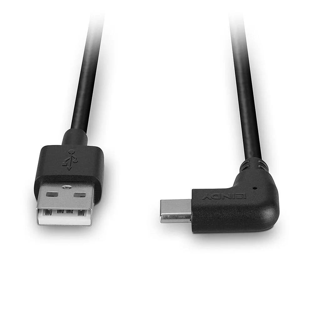 Cablu Lindy USB C 2 90°, lungime 1m, putere maxima 15W, latime de banda suportata 480Mbps, negru — miniatură