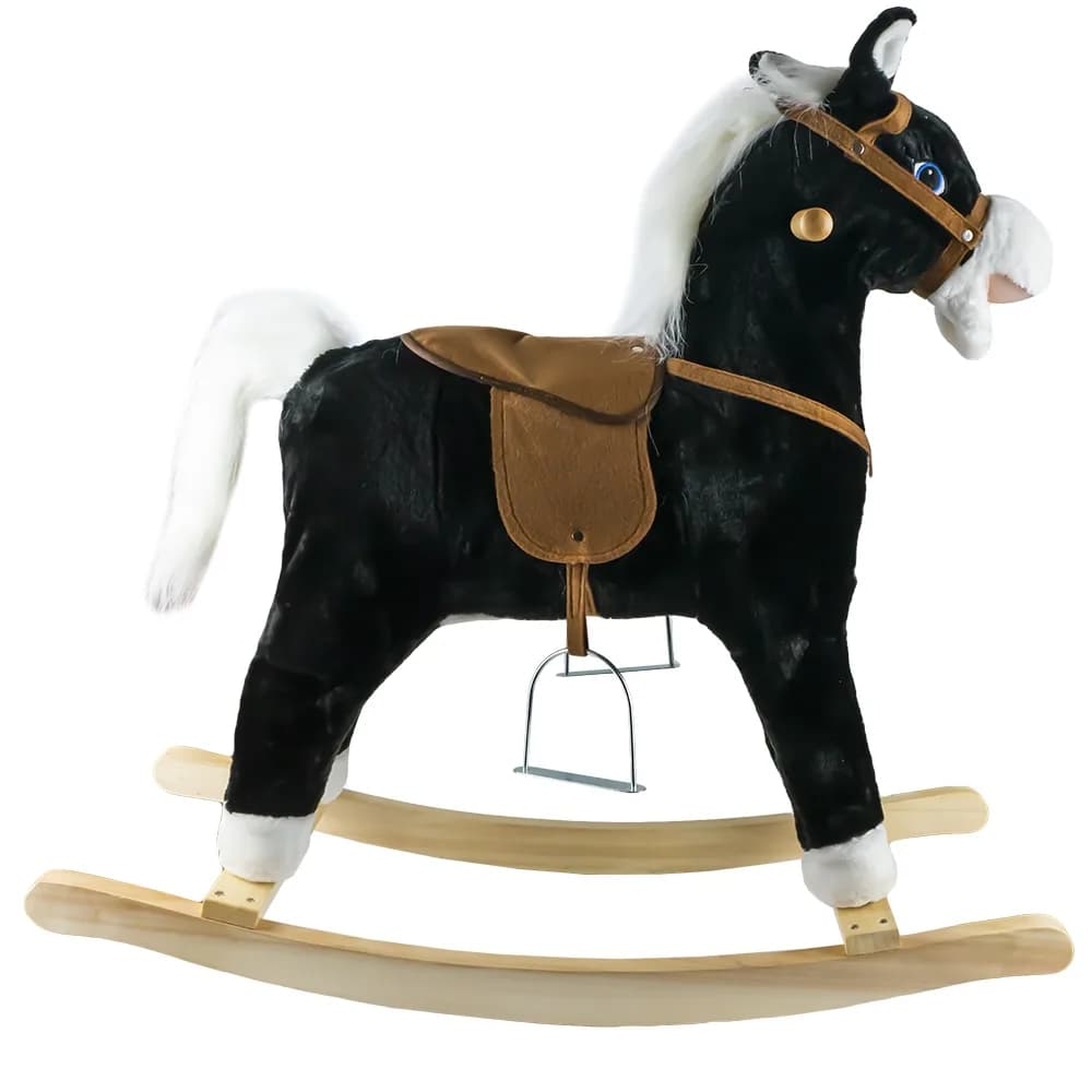 Calut balansoar, lemn + plus, negru, 78x28x68 cm — miniatură