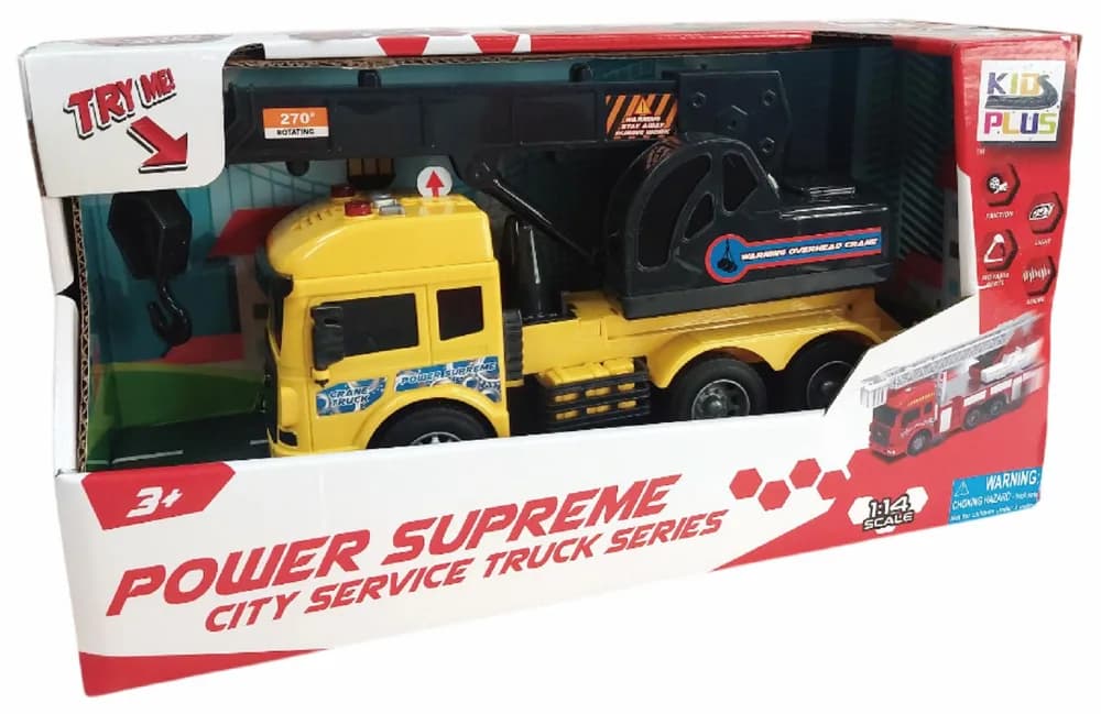 VEHICULE CU LUMINI, SUNETE SI FRICTIUNE, SCARA 1/14, 27CM, MACARA GALBENA — miniatură