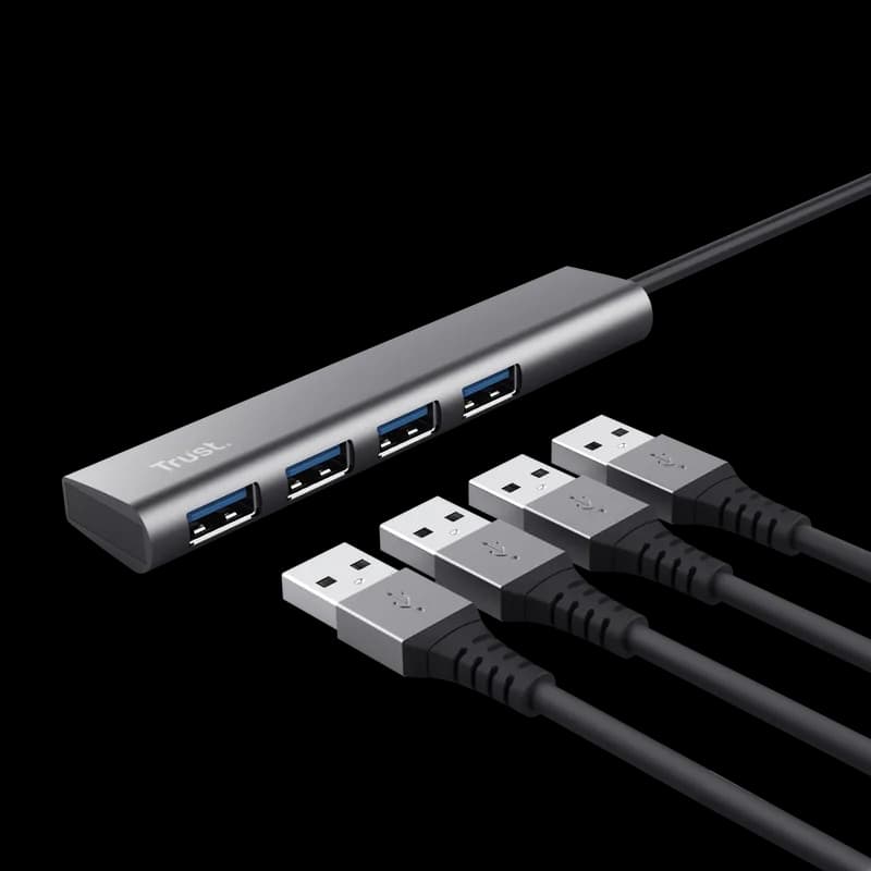 Hub USB Trust Halyx USB-A, 4 porturi, Argintiu