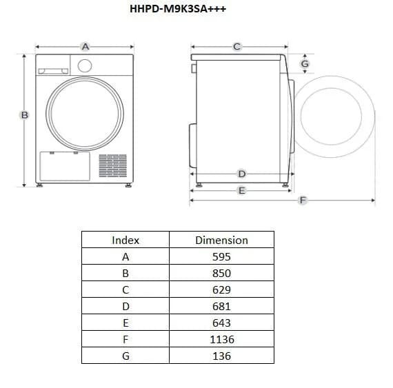 Uscator de rufe HEINNER HHPD-M9K3SA+++, 9 kg, Inverter, Clasa: C, Argintiu — miniatură