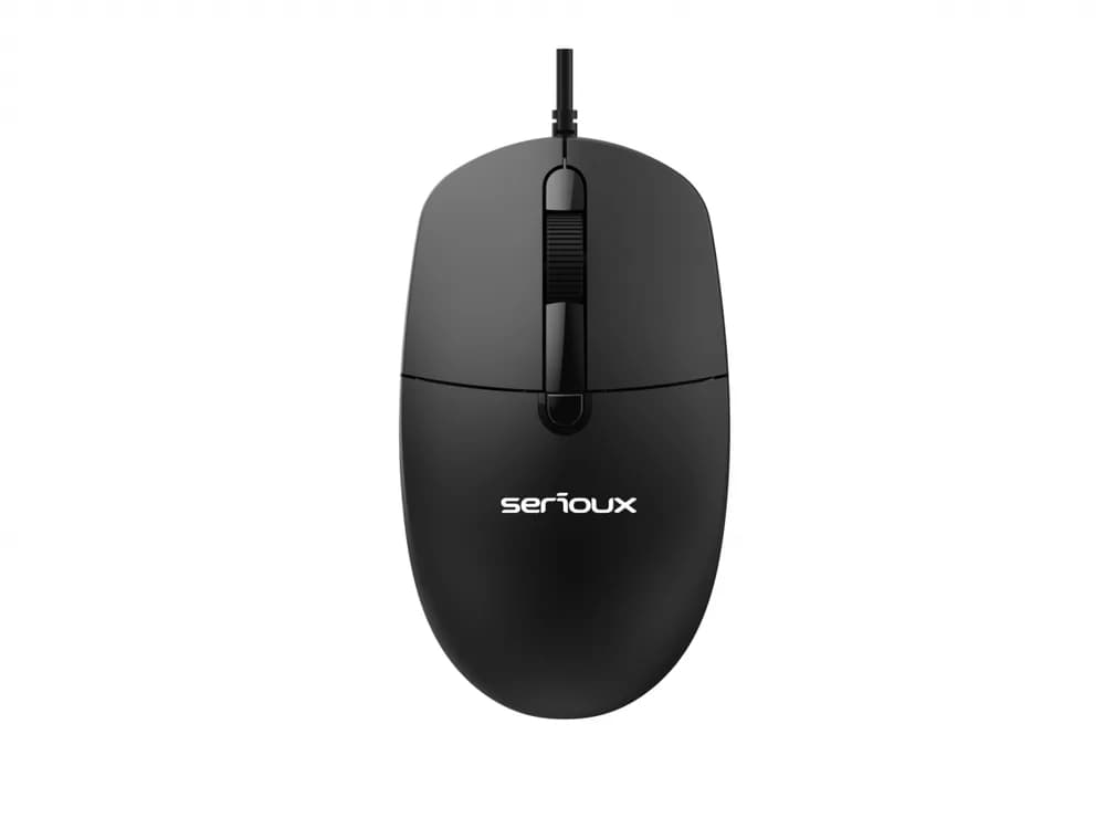 Kit Serioux cu fir, Tastatura: interfata USB, 104 taste, material ABS, US layout, lungime cablu 1.5m PVC, dimensiuni 440*159*25mm, negru, Mouse: interfata USB, 4 butoane, polling rate 125 Hz, rezolutie DPI 1000, lungime cablu 1.5m PVC, dimensiuni 109*61*37mm, negru — miniatură