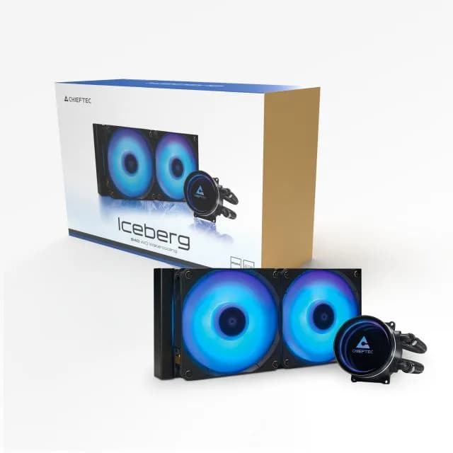 COOLER Chieftec "Iceberg 240 RGB", skt. Intel si AMD, racire cu lichid, 2 x 120mm, 500 - 2200 RPM, iluminare RGB - infinity mirror cooling block, ventilatoare RGB, negru "CLC-240RGB" — miniatură