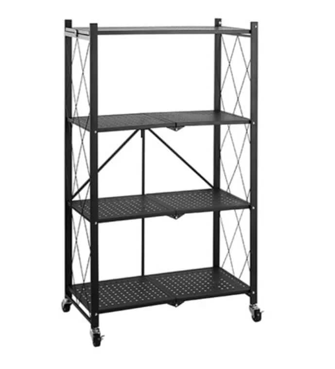 Raft RENI multifuncțional, mobil din oțel cu 4 rafturi, 71 x 34 x 126.3 cm, max.30kg/raft, negru