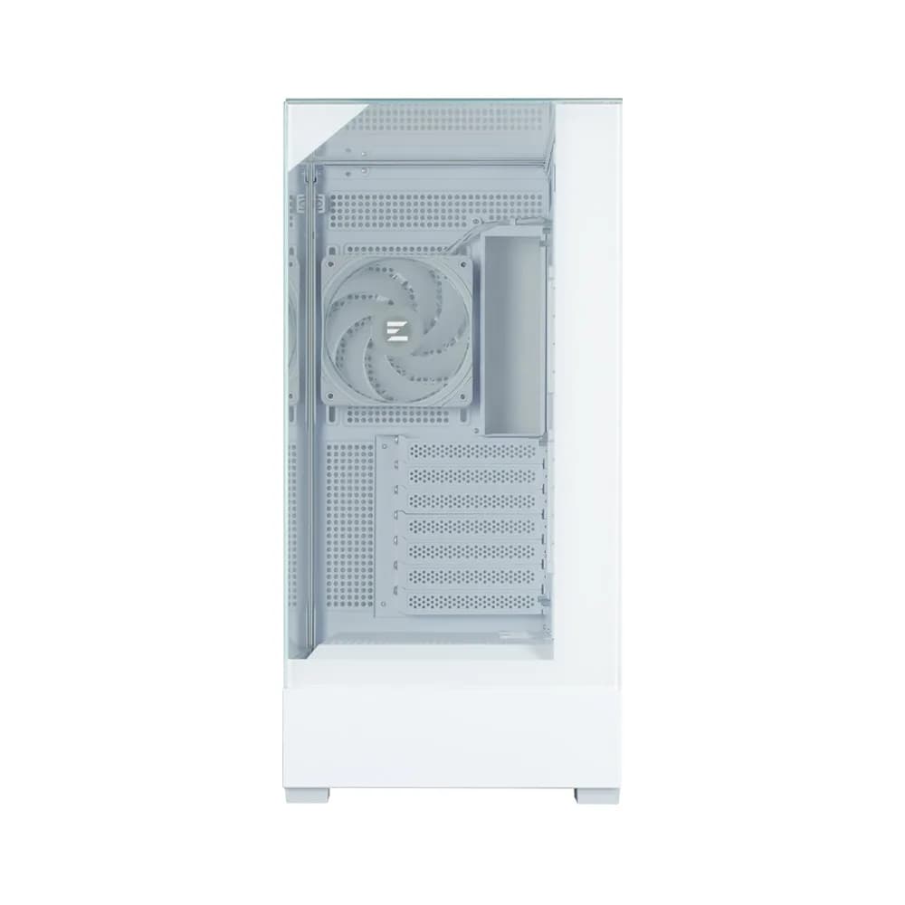 CARCASA Zalman "P40 Prism Plus", middle tower, gaming, fara sursa, suporta 9xfan, 4xfan inclus, PSU shroud, afisaj electronic, USB Type-C x 1, USB 3.1 gen1 x 2, audio+mic, 7 sloturi expansiune, alb, "P40 Prism Plus White" — miniatură