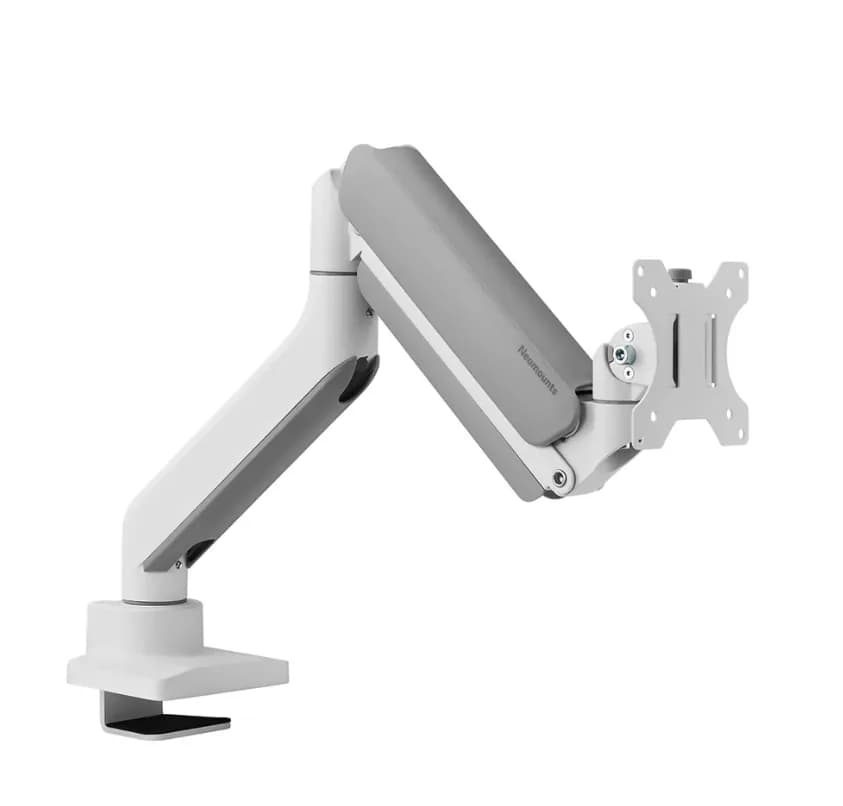 Brat monitor pentru ecrane curbate Neomounts DS70PLUS-450WH1; pentru display-uri cu diagonale 17"-49", sistem de prindere VESA 75x75~100x100, greutate maxima suportata 18kg, full motion, tilt +45°, swivel 90°, rotate 180°, distanta fata de perete 108-568mm; gas spring; culoare alb. — miniatură